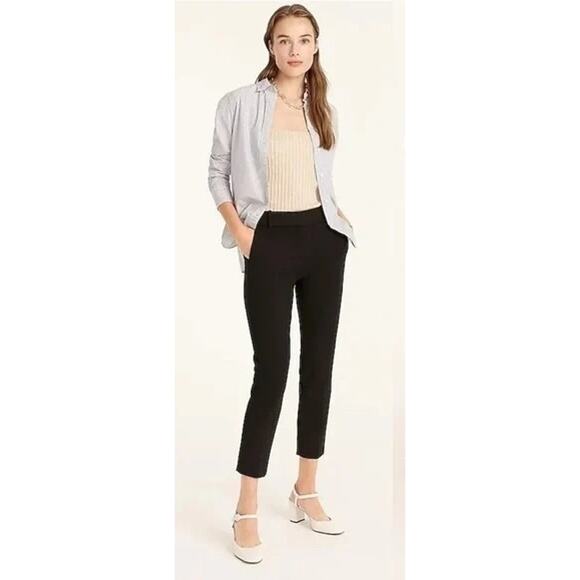 J. Crew Cameron High Rise Flat Straight Leg Stretch Trouser Pockets 0P Black - Picture 1 of 14